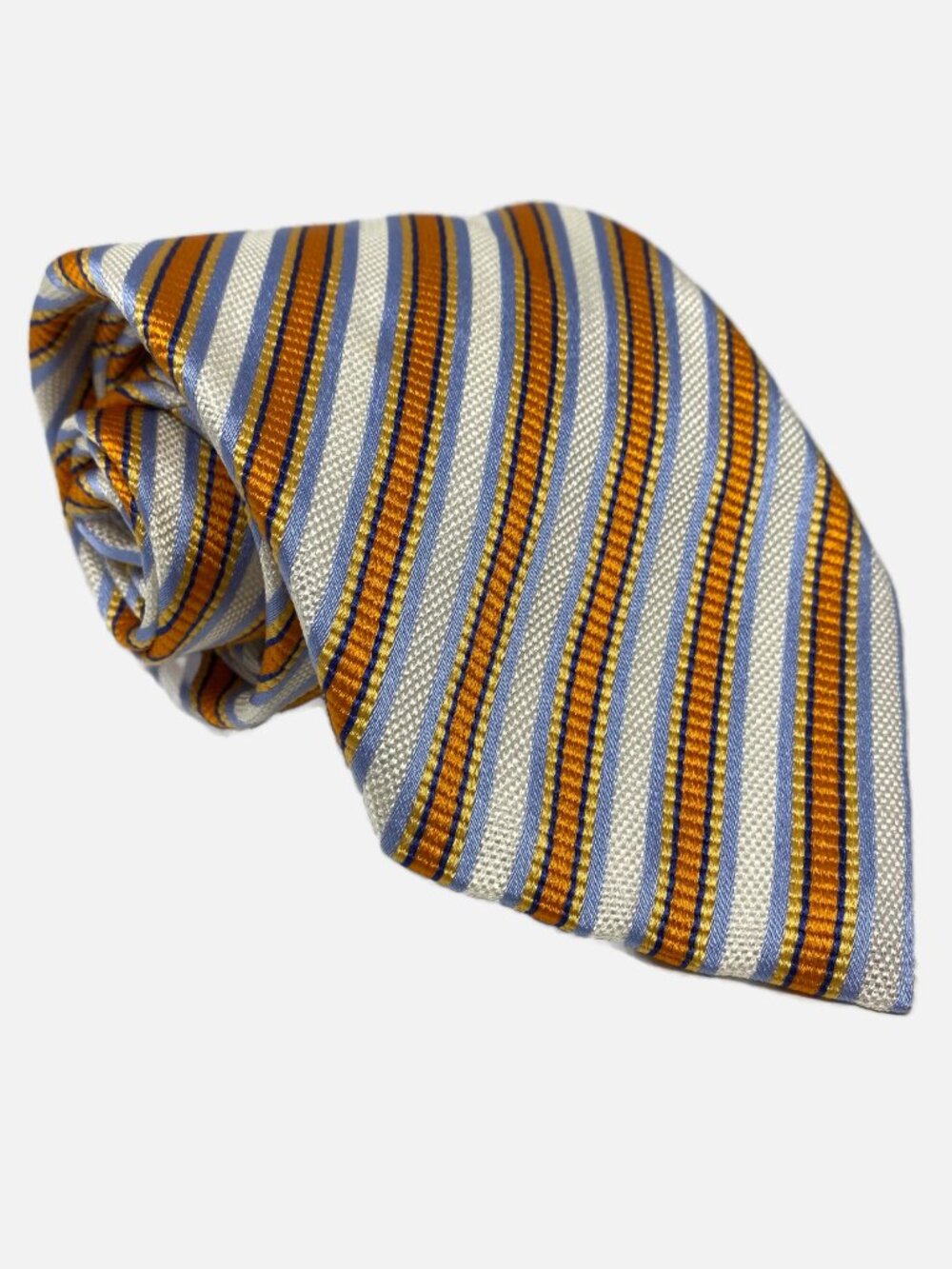 Eton Tie Gold Orange Blue Striped Stripes Silk Made in Italy Designer Jacquard